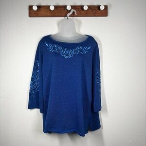 Bob Mackie Wearable Art Metallic Open Floral Blouse Size XL